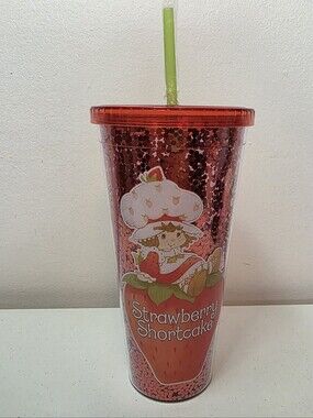 Strawberry Shortcake Cute Red Party Glitter Tumbler With Straw